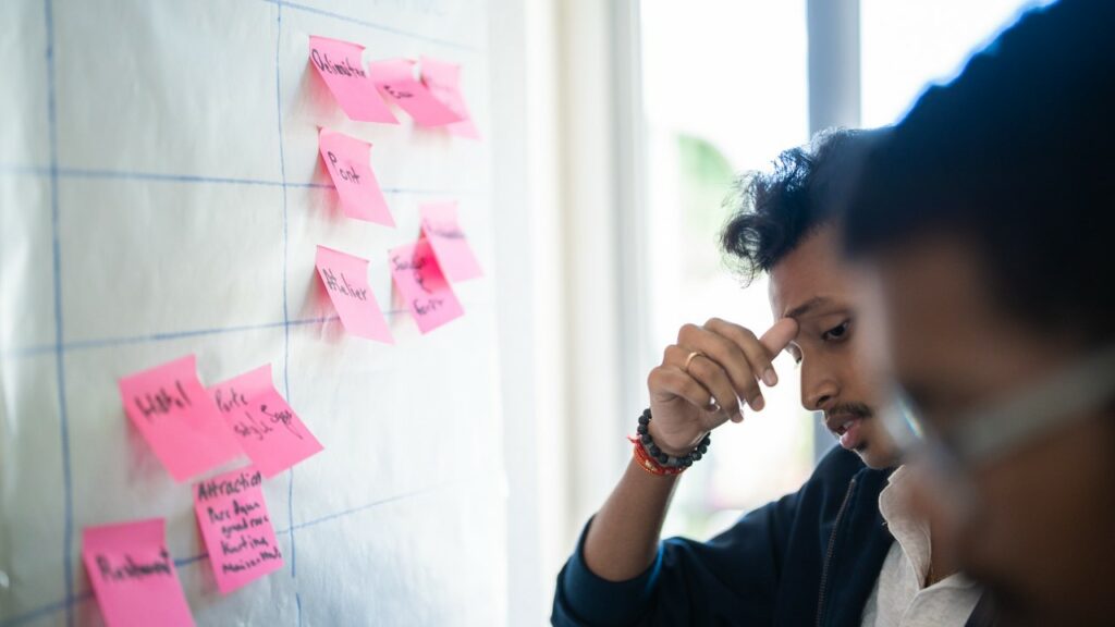 Les étudiants regardent le kanban